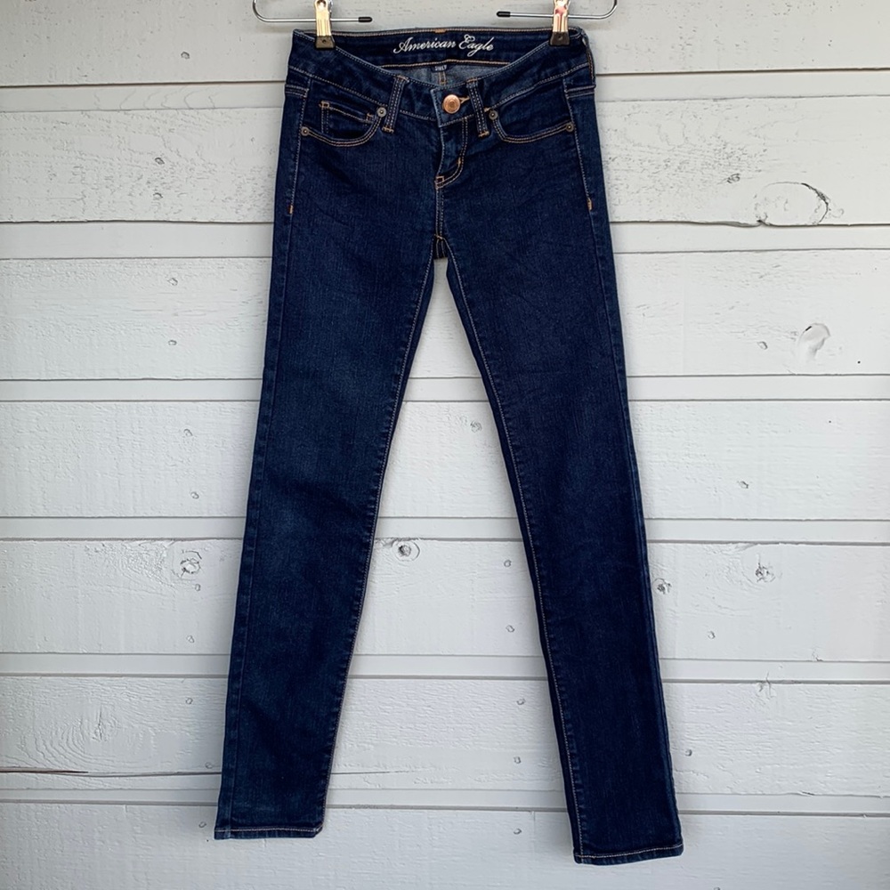 AE “THE CLASSIC SKINNY” DARK WASH STRETCH LOW WAIST JEANS 30” INSEAM